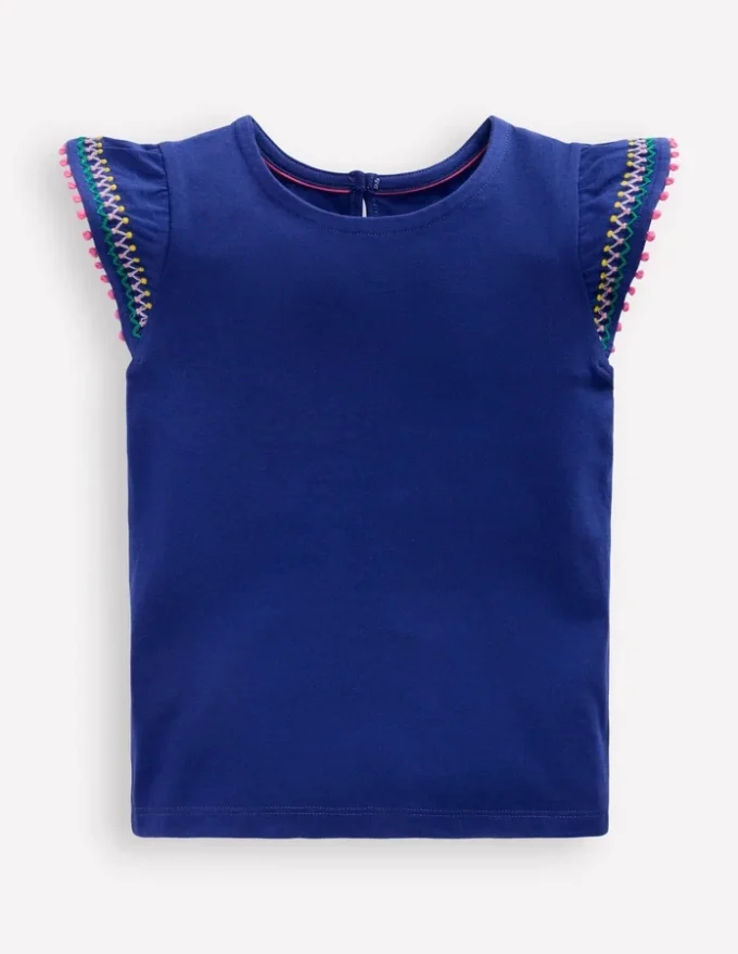 Flutter Sleeve Trim Top Starboard Blue