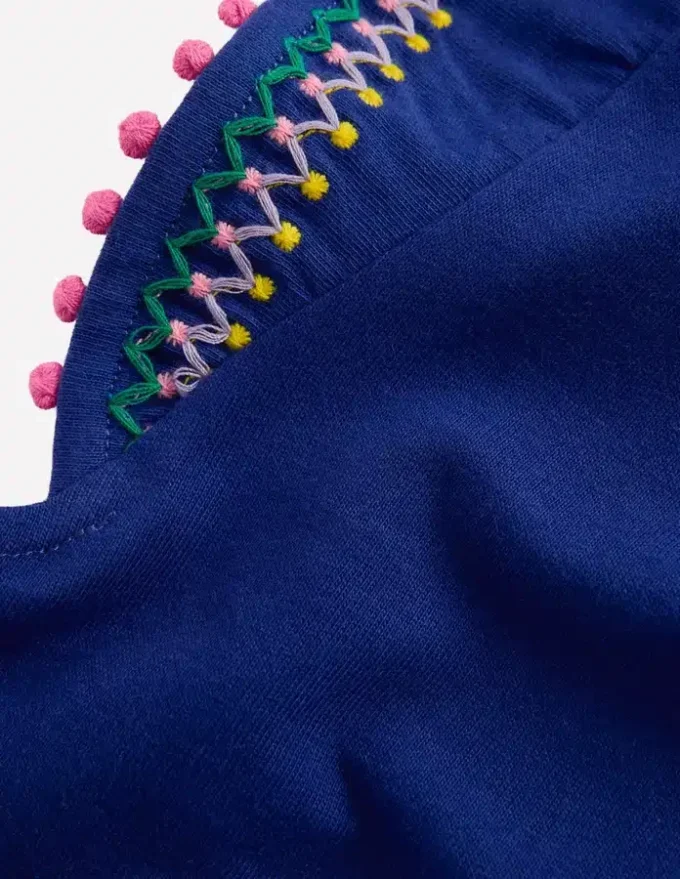 Flutter Sleeve Trim Top Starboard Blue