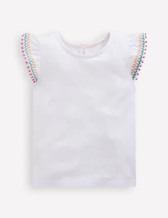 Flutter Sleeve Trim Top White