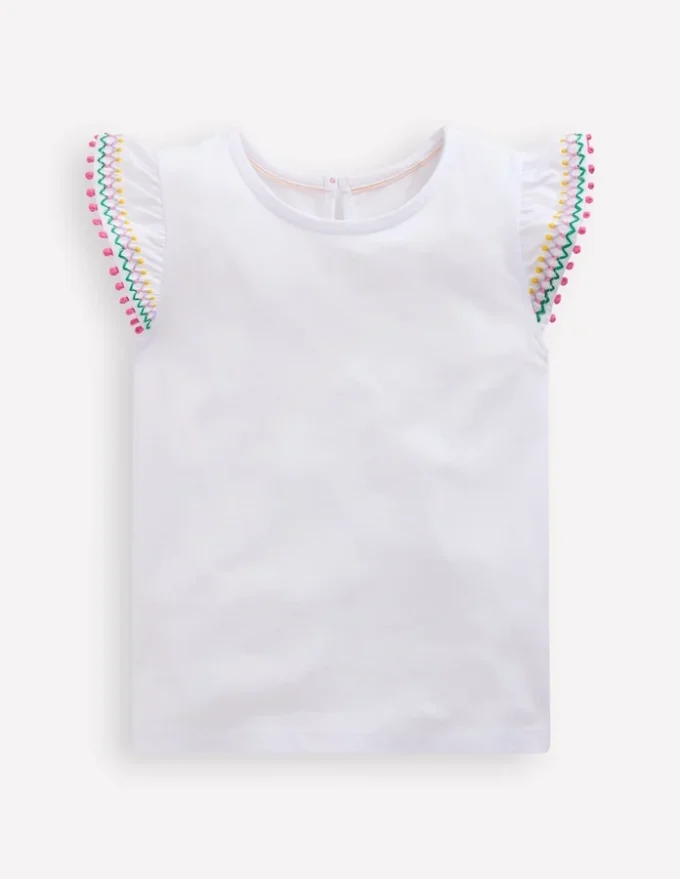 Flutter Sleeve Trim Top White