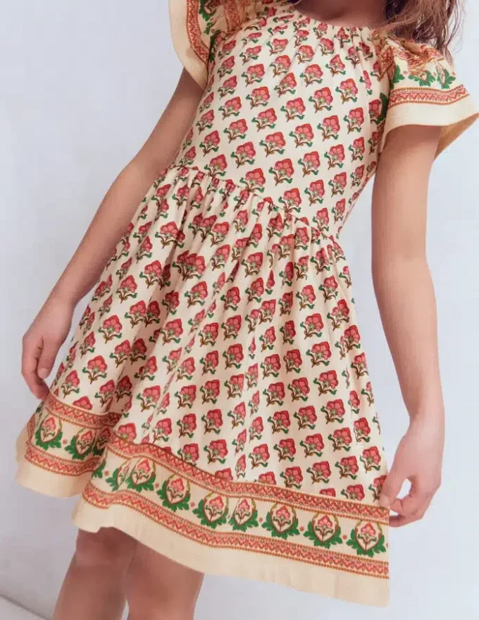 Flutter Sleeve Twirly Dress Multi Woodblock Floral Flutter Sleeve Twirly Dress Multi Woodblock Floral
