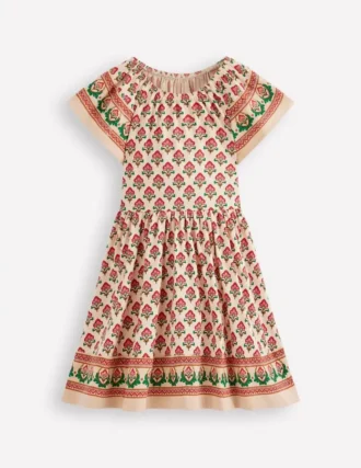Flutter Sleeve Twirly Dress Multi Woodblock Floral