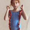 Flutter Trim Swimsuit Glacier Blue Gingham Flutter Trim Swimsuit Glacier Blue Gingham