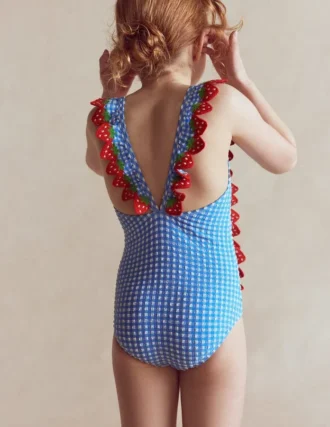 Flutter Trim Swimsuit Glacier Blue Gingham