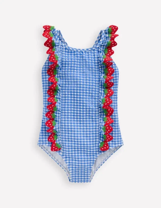 Flutter Trim Swimsuit Glacier Blue Gingham Flutter Trim Swimsuit Glacier Blue Gingham