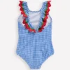 Flutter Trim Swimsuit Glacier Blue Gingham Flutter Trim Swimsuit Glacier Blue Gingham