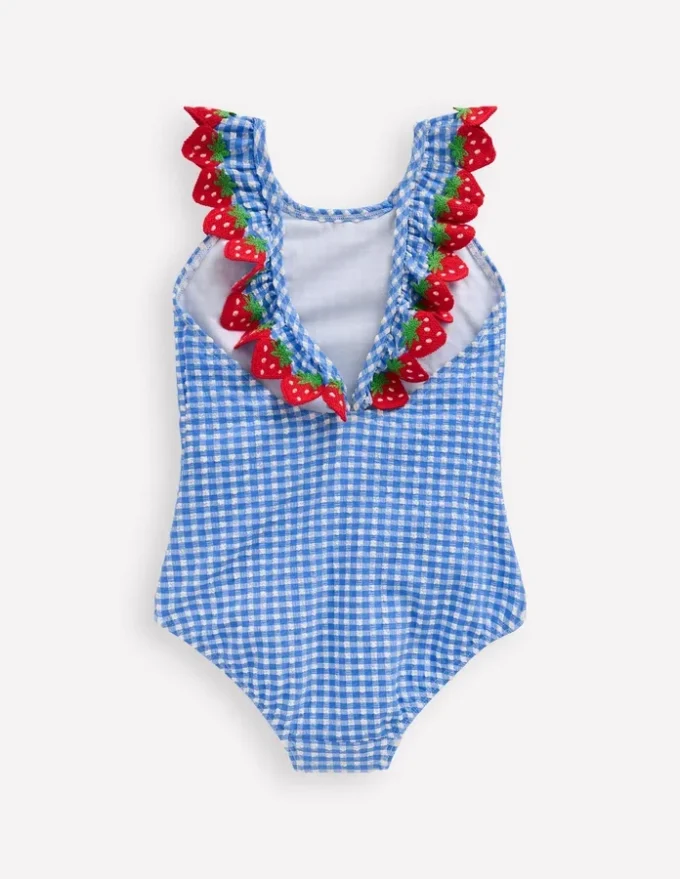 Flutter Trim Swimsuit Glacier Blue Gingham Flutter Trim Swimsuit Glacier Blue Gingham