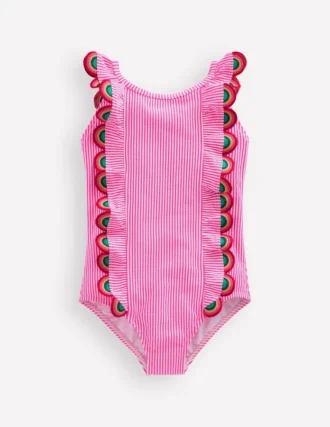 Flutter Trim Swimsuit Ticking Stripe Rainbow