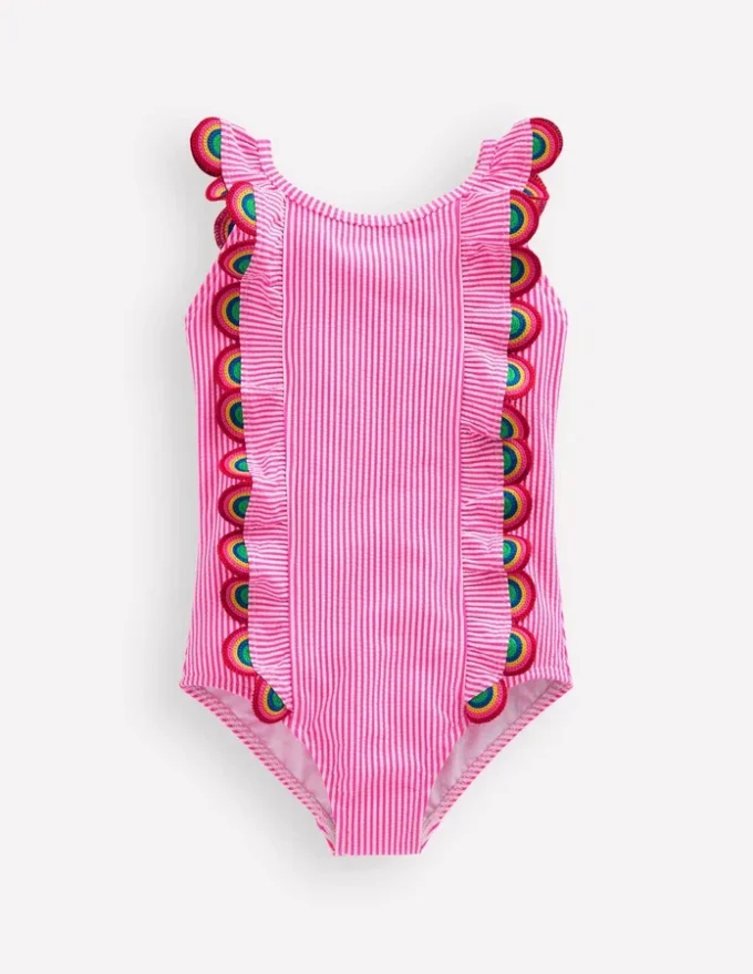 Flutter Trim Swimsuit Ticking Stripe Rainbow Flutter Trim Swimsuit Ticking Stripe Rainbow