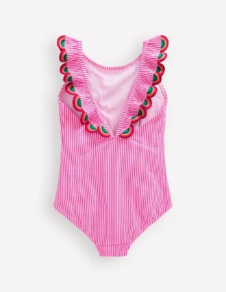 Flutter Trim Swimsuit Ticking Stripe Rainbow
