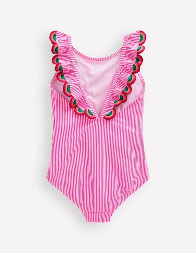 Flutter Trim Swimsuit Ticking Stripe Rainbow Flutter Trim Swimsuit Ticking Stripe Rainbow