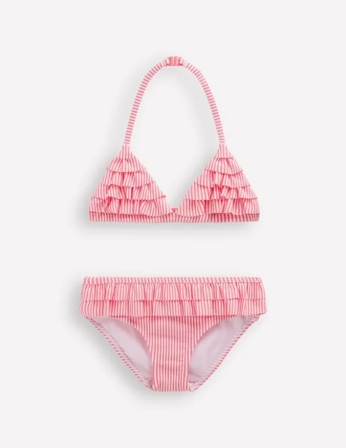 Frill Bikini Salmon Pink Stripe