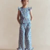 Frill Hem Pants Blue Floral Hotch Potch