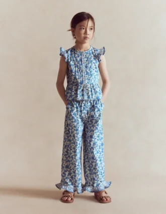 Frill Hem Pants Blue Floral Hotch Potch