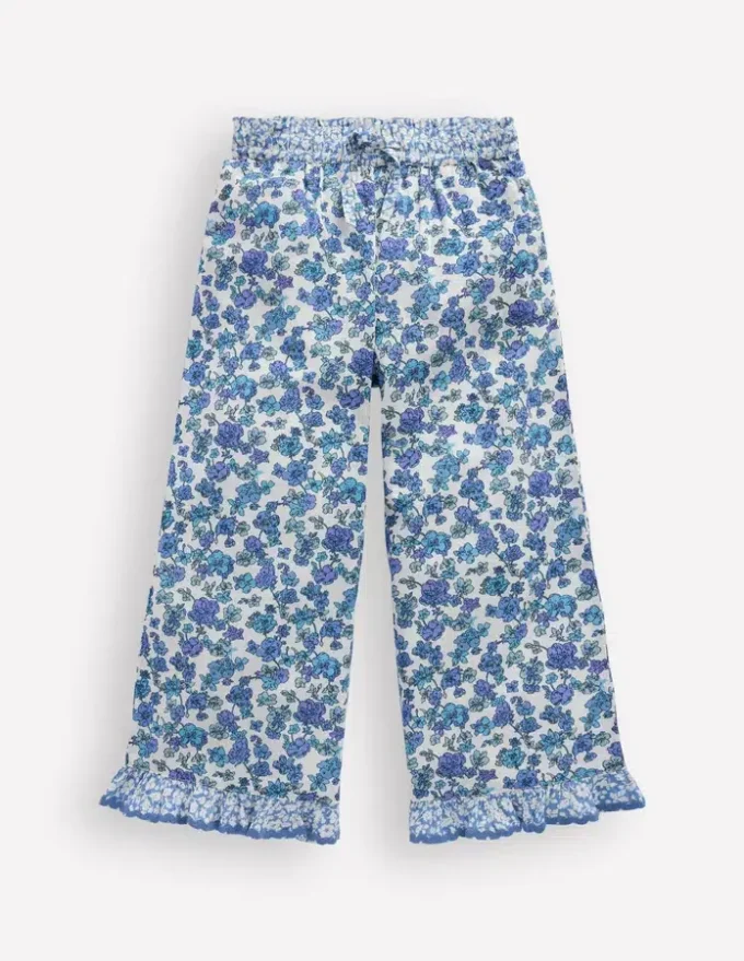 Frill Hem Pants Blue Floral Hotch Potch