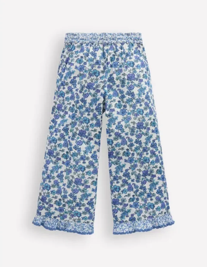 Frill Hem Pants Blue Floral Hotch Potch