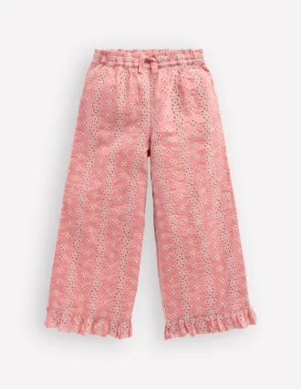 Frill Hem Pants Pink Broderie