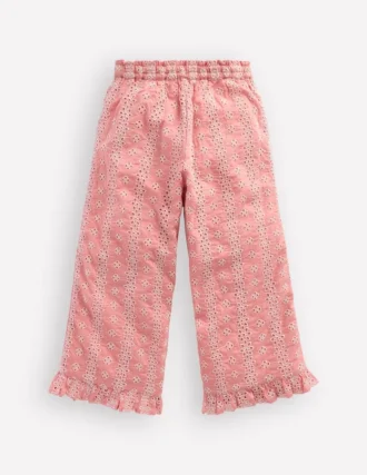 Frill Hem Pants Pink Broderie