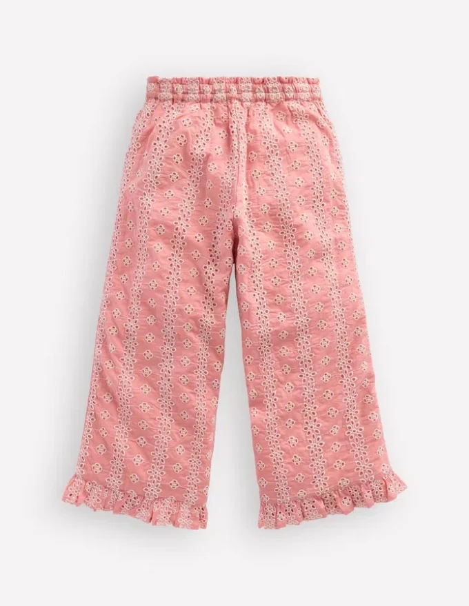 Frill Hem Pants Pink Broderie