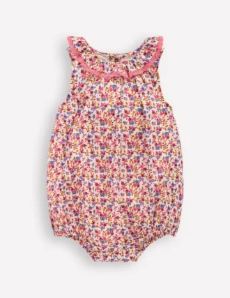 Frill Neck Bubble Romper Pink Ditsy Floral