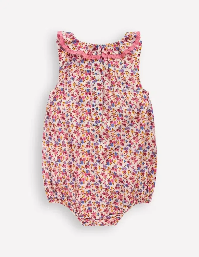 Frill Neck Bubble Romper Pink Ditsy Floral Frill Neck Bubble Romper Pink Ditsy Floral