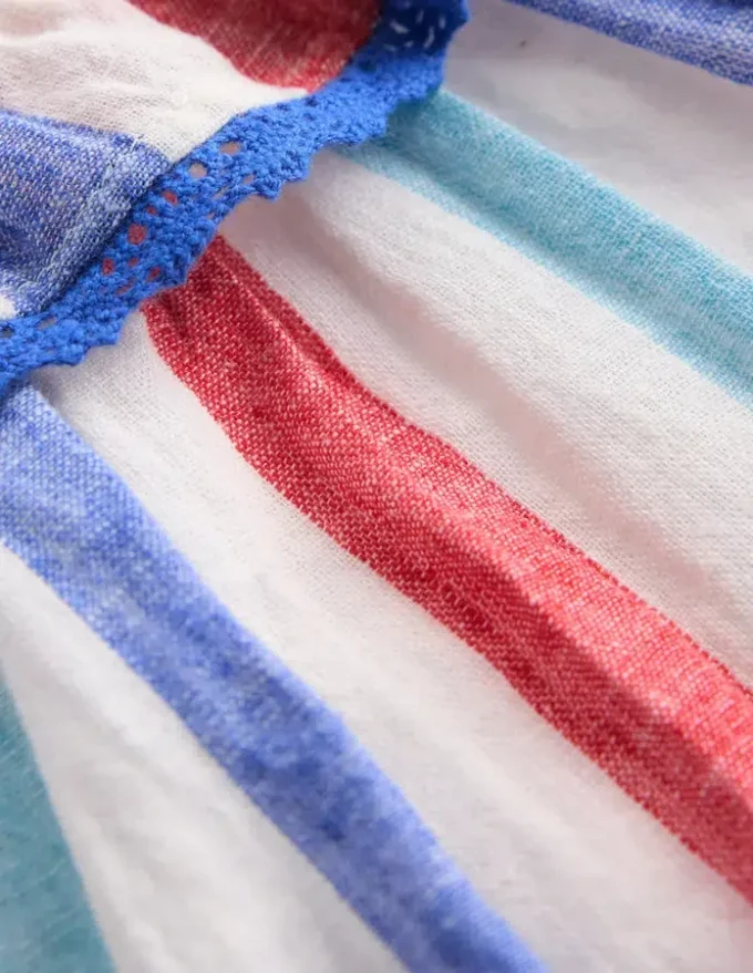 Frill Neck Bubble Romper Red and Blue Multi Stripe Frill Neck Bubble Romper Red and Blue Multi Stripe