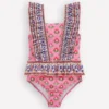 Frill Peplum Swimsuit Pink Multi Woodblock Frill Peplum Swimsuit Pink Multi Woodblock