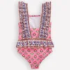 Frill Peplum Swimsuit Pink Multi Woodblock Frill Peplum Swimsuit Pink Multi Woodblock