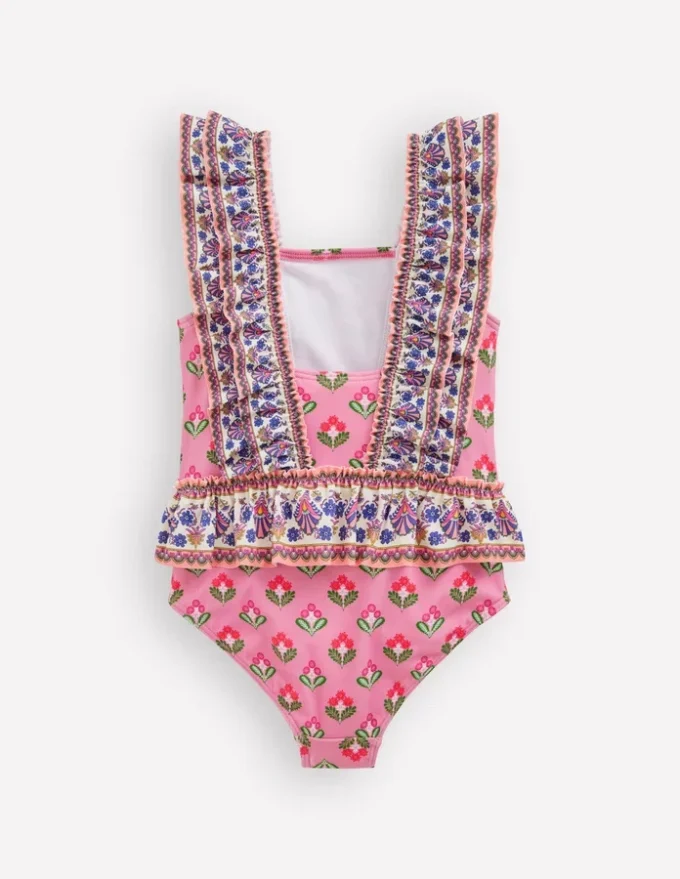 Frill Peplum Swimsuit Pink Multi Woodblock Frill Peplum Swimsuit Pink Multi Woodblock