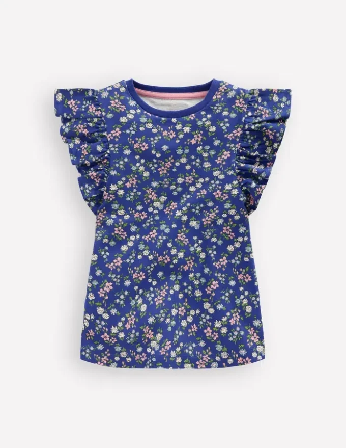 Frill Sleeve Printed Top Blue Ditsy Floral Frill Sleeve Printed Top Blue Ditsy Floral