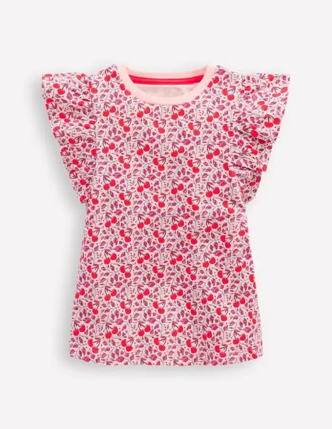Frill Sleeve Printed Top Pink Cherries Frill Sleeve Printed Top Pink Cherries