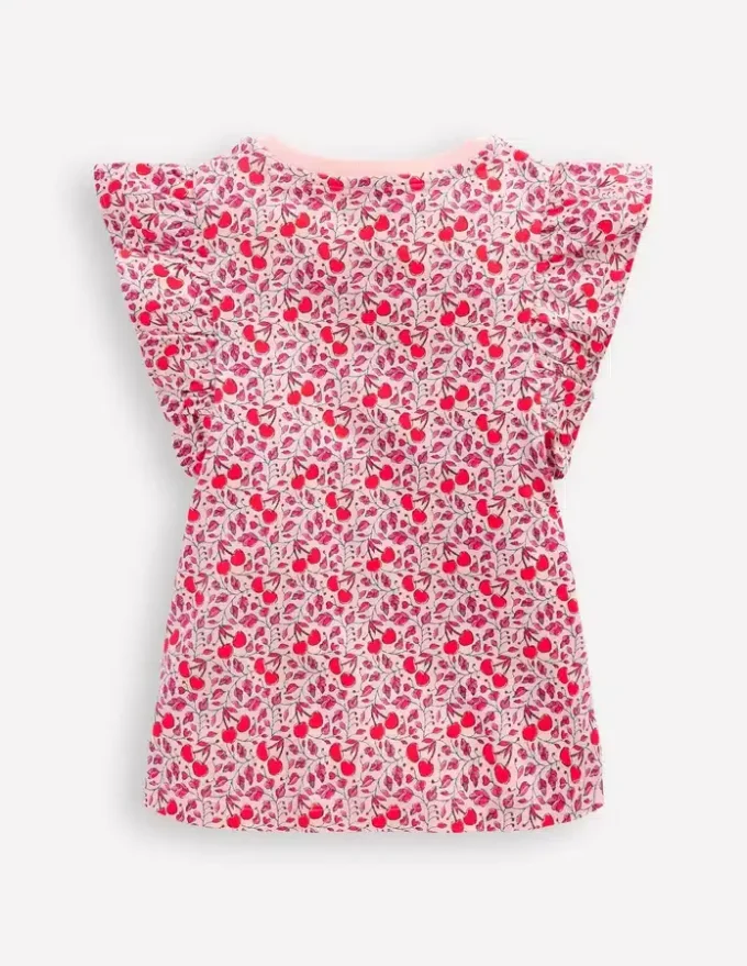 Frill Sleeve Printed Top Pink Cherries Frill Sleeve Printed Top Pink Cherries
