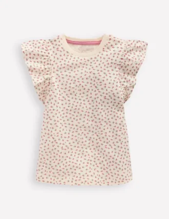 Frill Sleeve Printed Top Pink Spaced Ditsy