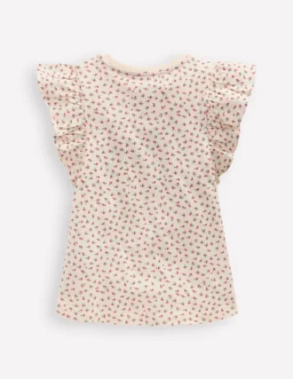 Frill Sleeve Printed Top Pink Spaced Ditsy
