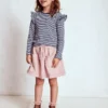 Frill Sleeve Slub Top Soft Ivory/College Navy