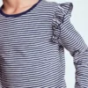 Frill Sleeve Slub Top Soft Ivory/College Navy