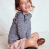Frill Sleeve Slub Top Soft Ivory/College Navy