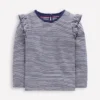 Frill Sleeve Slub Top Soft Ivory/College Navy