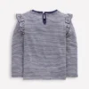 Frill Sleeve Slub Top Soft Ivory/College Navy