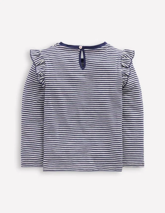 Frill Sleeve Slub Top Soft Ivory/College Navy