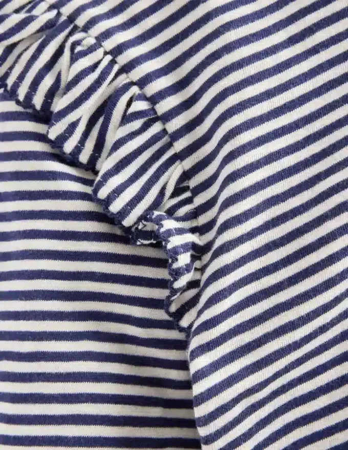 Frill Sleeve Slub Top Soft Ivory/College Navy