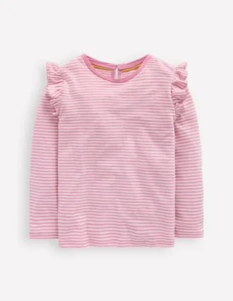 Frill Sleeve Slub Top Soft Ivory/Pink Haze Stripe