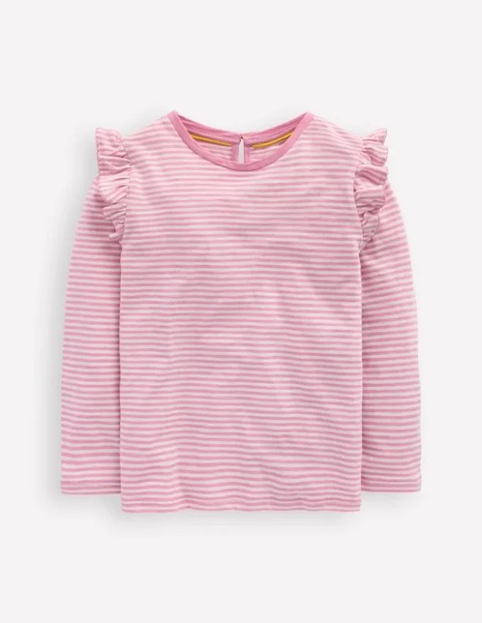 Frill Sleeve Slub Top Soft Ivory/Pink Haze Stripe