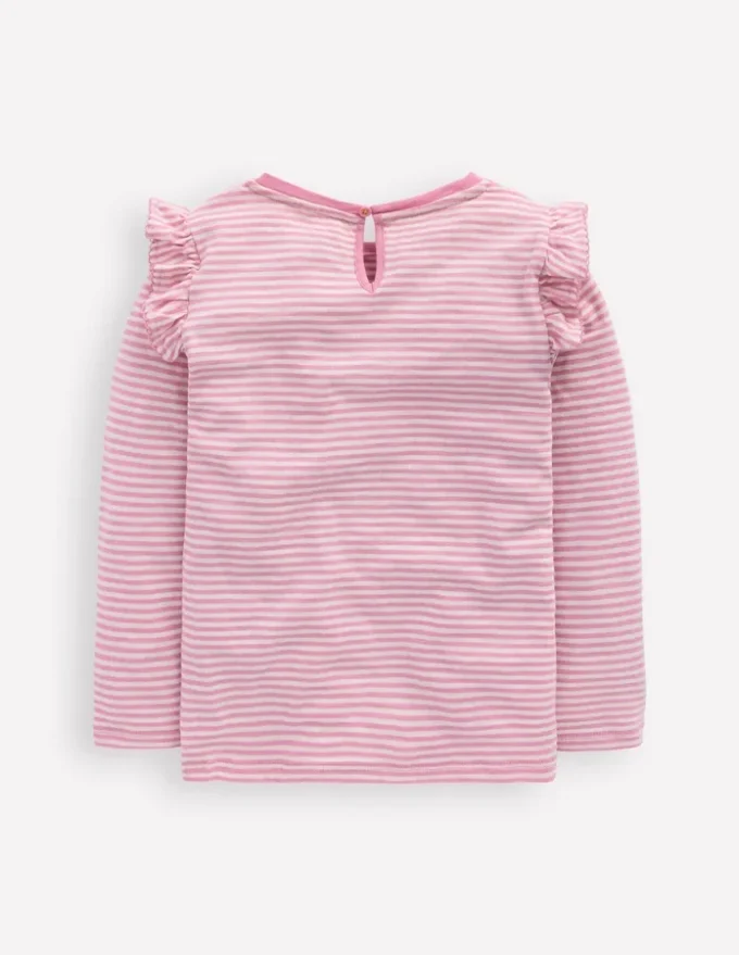 Frill Sleeve Slub Top Soft Ivory/Pink Haze Stripe