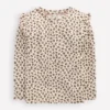 Frill Sleeve Slub Top Vanilla White Leopard Frill Sleeve Slub Top Vanilla White Leopard