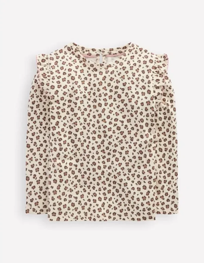Frill Sleeve Slub Top Vanilla White Leopard Frill Sleeve Slub Top Vanilla White Leopard