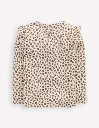Frill Sleeve Slub Top Vanilla White Leopard