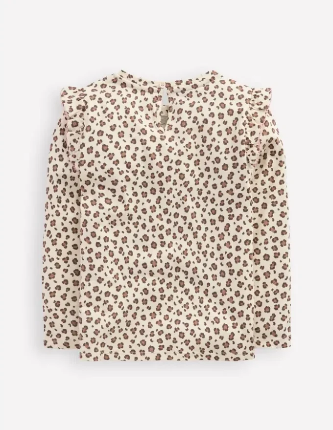 Frill Sleeve Slub Top Vanilla White Leopard Frill Sleeve Slub Top Vanilla White Leopard