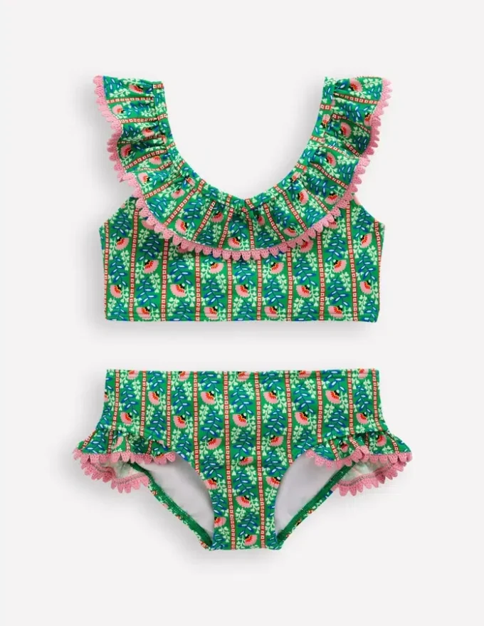Frill V-neck Bikini Set Bright green Floral Vine Frill V-neck Bikini Set Bright green Floral Vine