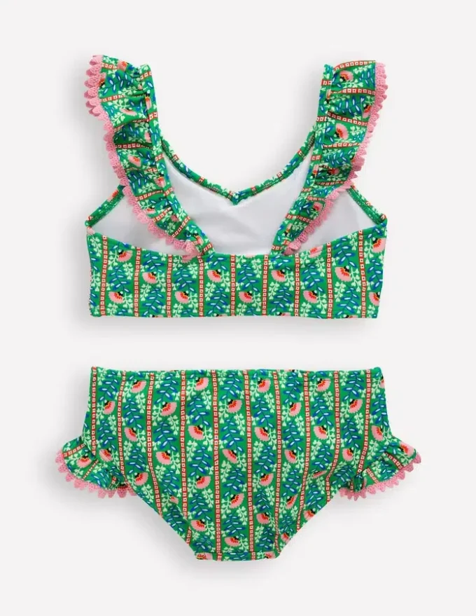 Frill V-neck Bikini Set Bright green Floral Vine Frill V-neck Bikini Set Bright green Floral Vine